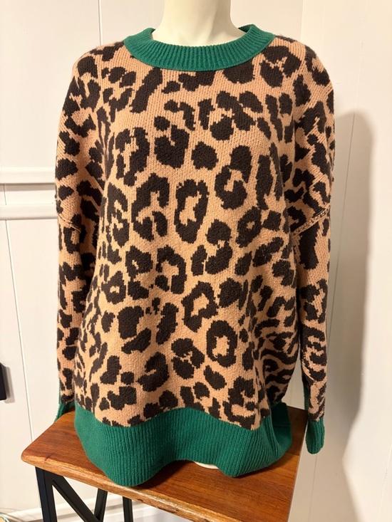 aerie Sweaters - Aerie Leopard Print Crewneck Sweater with Green Trim